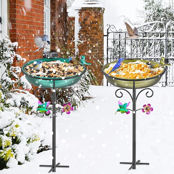 38.6in Bird Baths for Outdoors, Detachable Birdbaths for The Garden Clearance, Freestanding Bird Baths for Outdoors, Bird Bath Bowl Spa & Birdfeeder with Metal Stake Stand (Retro Gold)