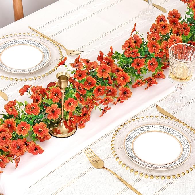 2 Pack Artificial Flowers Garland Ivy,Spring Summer Decor UV Resistant Fake Daisy Vines Floral Vine Silk Hanging Flower for Decor Home Garden Wedding Photo Booth Backdrop (Orange)