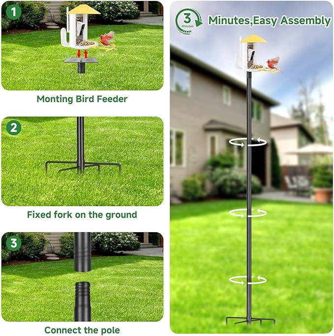 Smart Bird Feeder Pole-Heavy Duty Adjustable 3-6.6ft Universal Birdhouse Stand Mount for Backyard&Outdoor Bird Houses/Cameras (80" Pole)