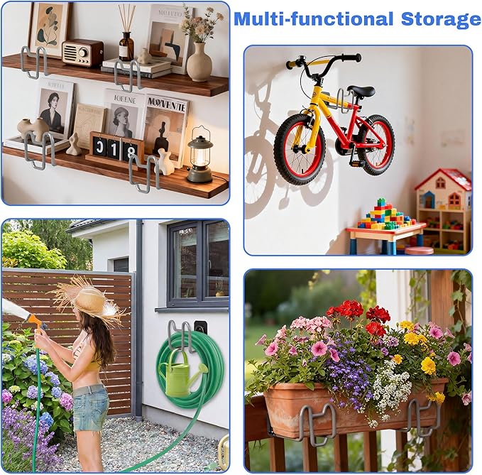 2pcs Garden Hose Holder with Tool Hook - Heavy Duty Water Hose Reel with Nozzle Storage Design, Wall Mount Hose Hanger Water Hose Holders for Outside Yard Storage