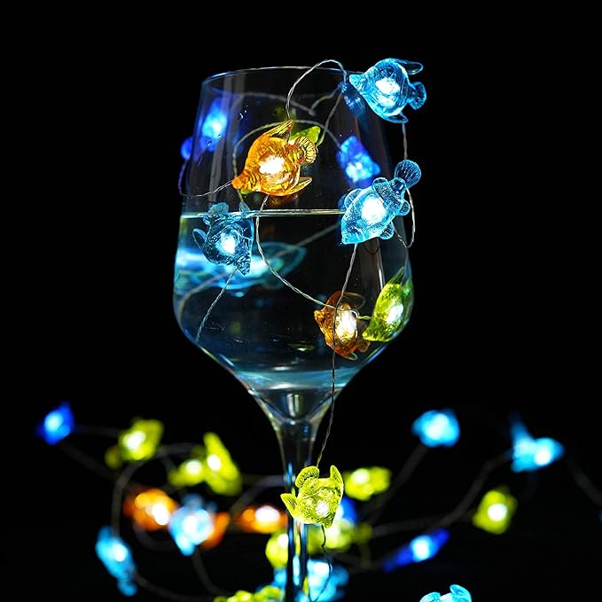Decorman Tropical Fishes Decorative String Lights, 14ft 40 LED 8 Modes Cool White Weatherproof Battery Operated Ocean Theme Lights for Bedrooms Parties Weddings Gardens with Remote and Timer