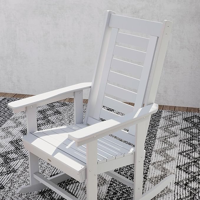 Outsunny Outdoor Rocking Chairs Set of 2, HDPE Patio Rocking Chairs with 28" High Back and Wide Armrests, All-Weather Slatted Porch Rockers for Garden, Balcony, Fire Pit, White