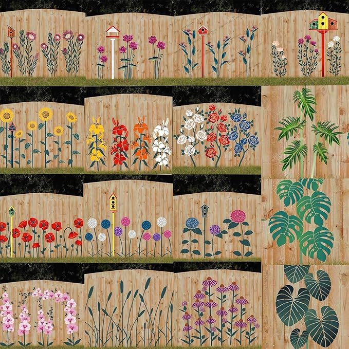 Garden Fence Large Flower Stencils - Reusable Floral Stencil DIY Decoration for Painting on Wood Walls Pattern, Jumbo Sunflower Yard Spray Paint Big Crafts Floor Stencils (CP-22)