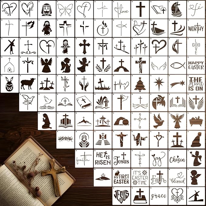 Fainne 100 Pcs 2 Inch Stencils Small Stencils for Painting on Wood Reusable Painting Templates Crafts for DIY Scrapbook, Wood, Wall, Fabric, Rock, Chalkboard, Sign(Easter Style)