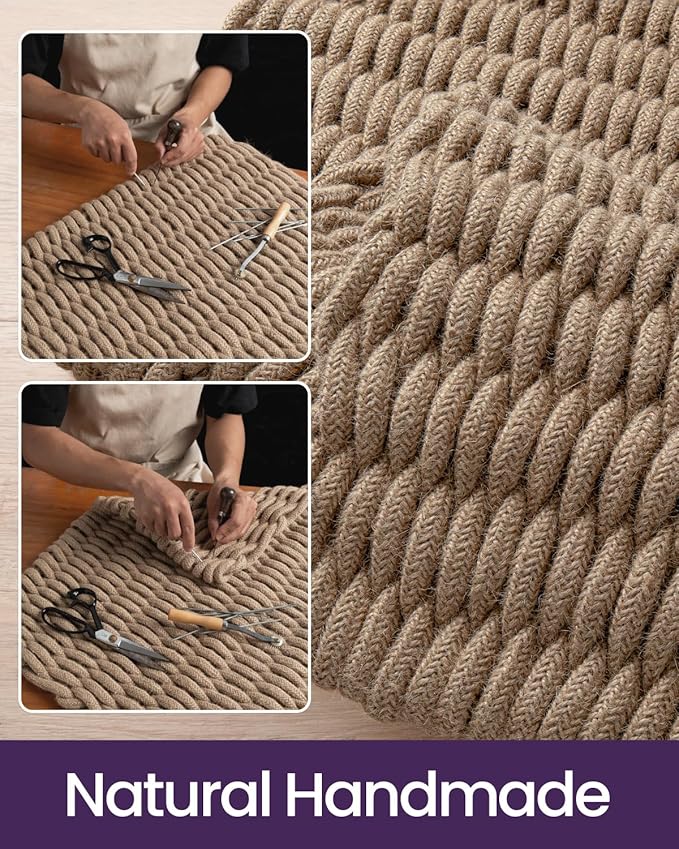 DEXI Jute Door Mat for Front Entryway, 24x35 Braided Woven Doormat Outside Entrance, Dirt Trapper Natural Fiber Entry Mats for Patio, Brown