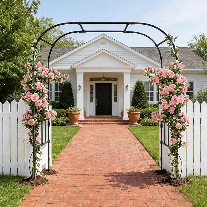Tall Garden Arch Trellis for Climbing Plants, 87in Tall Metal Plant Support Trellis Archway for Climbing Plant Vegetables Cucumber, Outdoor Yard Lawn Garden Arch Tunnel Trellis