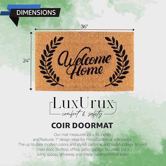 LuxUrux Welcome Mats Outdoor Coco Coir Doormat, with Heavy-Duty PVC Backing - Natural - Perfect Color/Sizing for Outdoor/Indoor uses. (24 x 36 Inch, Welcome Home)