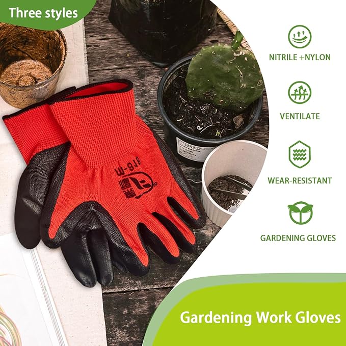 100 Pack Gardening Gloves Bulk for Men Women, Breathable Nitrile Rubber Coated Garden Gloves Dipped Gripping Work Gloves for Construction, Gardening