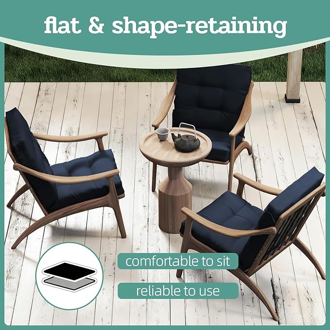 Outdoor Chair Cushions Set of 2, 42x21x4 Inch Patio Cushion for Dining/Rocking Chairs, High Back Soft Seat Pad with Ties, Indoor Outside Use, Fade-Resistant & Waterproof, Dark Blue