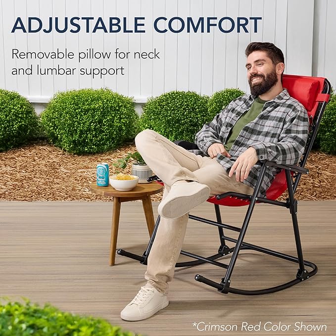 Best Choice Products Outdoor Folding Rocking Chair, Zero Gravity Lounge Chair, Patio Rocker w/Headrest Pillow - Sage Green