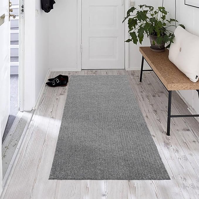 Ottomanson Front Door Mat – Non Slip Scraper Mud Mat for High Traffic Entryways, RV & Patio – Dirt Trapping and Durable for Indoor & Outdoor Use – 2'7" x 5' – Gray