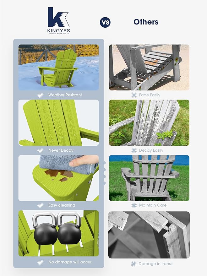 KINGYES Folding Adirondack Chair Set of 6, HDPE All-Weather Folding Adirondack Chair, Apple