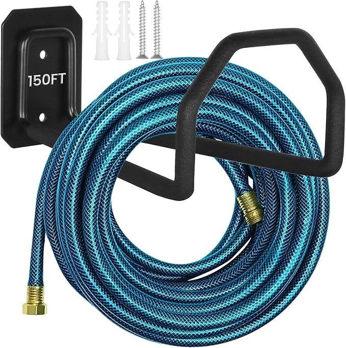 Garden Hose Holder, Heavy Duty Hose Reel Wall Mount Water Hose Holder for Outdoor, Outside Yard & Garden, Hose Storage for Water Hose, Extension Cords, 1 Pack