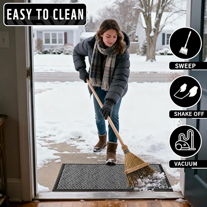 Yimobra Doormat Outdoor Entrance 29.5x17, All-Weather Waterproof Outdoor Mats for Front Door, Non Slip Welcome Door Mat for Patio Proch Outside Entryway Indoor, Mix Grey