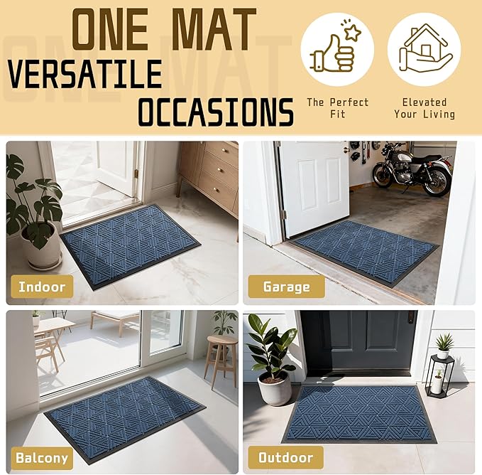 Yimobra Extra Large Door Mat 60x36, All-Weather Waterproof Non-Slip Welcome Matt Outdoor, Heavy Duty Non Slip Doormat for Entryway for Patio and Garage Indoor, Easy Clean, Blue