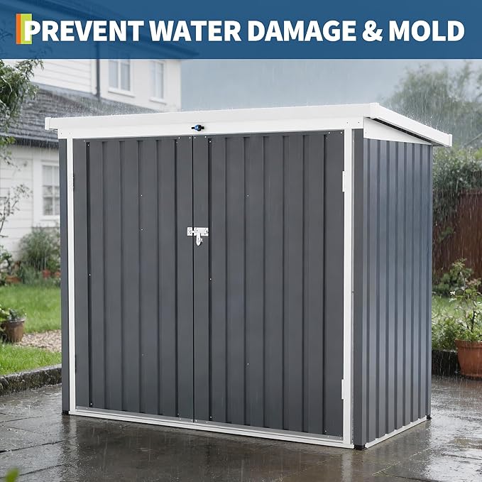 Outdoor Trash Can Storage Box with Lock Latch & Sloped Roof, Outdoor Storage Shed with Galvanized Steel Trash Bin Enclosure for Backyard, Patio & Garden Tool Organization