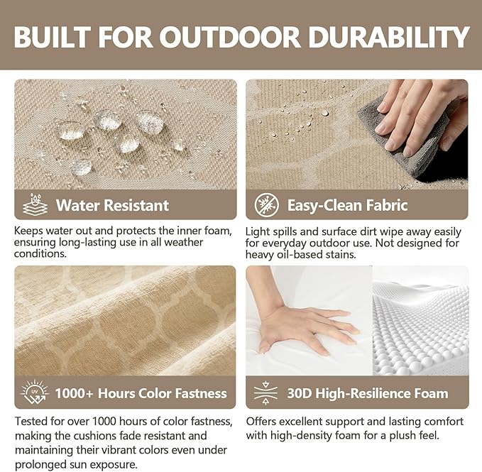 Goodgoods 24 x 28 Outdoor Patio Deep Seat Cushions 2-Pack, 1000+ Hours Fade-Resistant & Water-Resistant Outdoor Furniture Chair Cushions with 30D High-Resilience Foam for Sofa Chair, Toffee Trellis