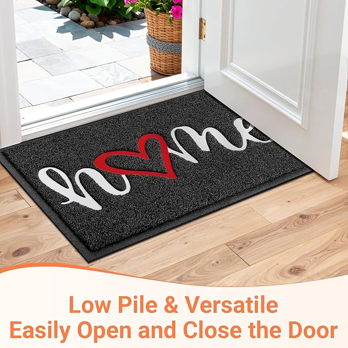 StepLively Door Mat Home Welcome Mats Outdoor and Indoor, Heavy-Duty Low-Profile Non-Slip Front Welcome Mat for Home Entrance, Outside Entry, Yard, Floor, Patio, Valentine's Day (30''x17.5'', Black)