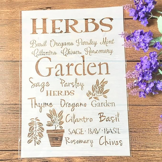 TIAMECH A4 Reusable Herbs Garden Stencil for Painting - Plants Pot Layering Template, DIY Wall Art, Wood Furniture, Scrapbook & Crafts (8.3x11.7inch)