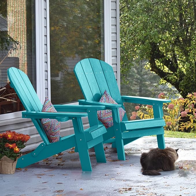 YEFU Adirondack Chair, Foldable Oversized Plastic Adirondack Chair Set of 4 with Cup Holder, Patio Chair with Weather Resistant for Outside Deck Lawn, Weight Capacity Up to 400 Lbs –Aruba