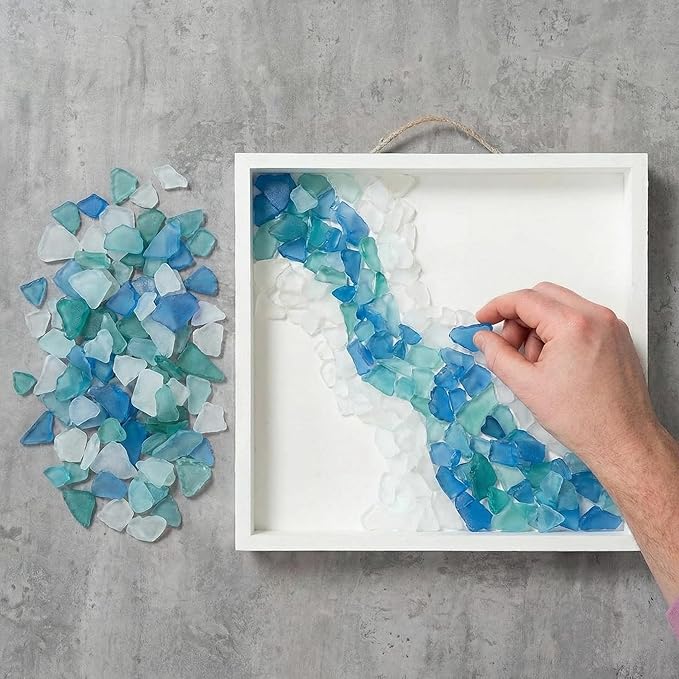 Jetec 11 oz Sea Glass for Crafts Pieces Seaglass Decor Flat Frosted Sea Glass Ornaments Vase Filler Crushed for Beach Wedding Party Decor Home Aquarium DIY Craft Supplies(Blue, White, Green)