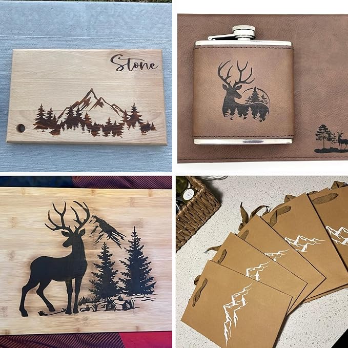 Mountain Stencils for Painting on Wood Burning Stencils and Patterns Reusable Nature Deer Tree Stencils for Crafts Canvas Furniture Wall Drawing Pattern Decorative (Mountain)
