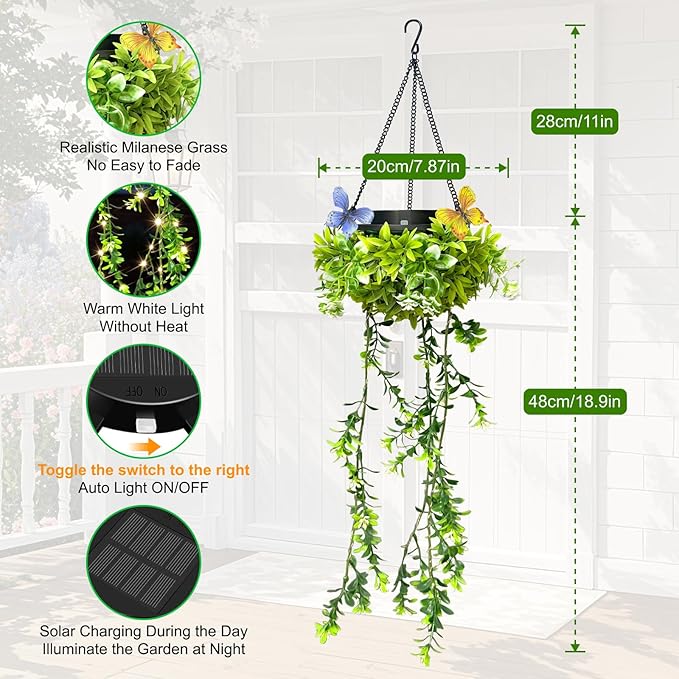 Solar Hanging Garden Lights, 2 Pack 66 LEDs Realistic Flower Vine Fairy String Lights, IP65 Waterproof Outdoor for Garden, Patio, Fence Decor, 8-12 Hrs Auto Lighting