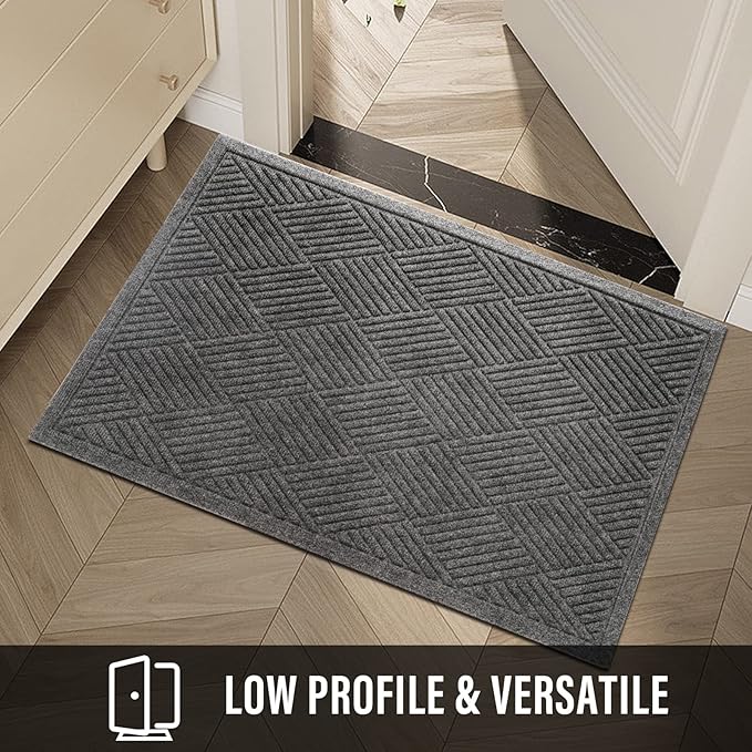 Sturdy Front Door Mat, Absorbent Muddy Dirt Resist Welcome Door Mats Outdoor Indoor, Stain and Fade Resistant, Non-Slip Rubber Backing Low Profile Doormat for Entryway, 47×32, Grey