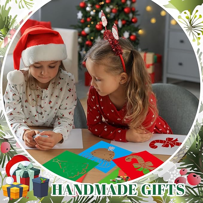 Henoyso 24 Pcs Winter Stencil Set 8 x 8 Inch Plastic Snowflake Drawing Painting Templates Assorted Stencils Reusable for Holiday Winter Themed Kids Painting on Wood Scrapbook DIY Art Crafts