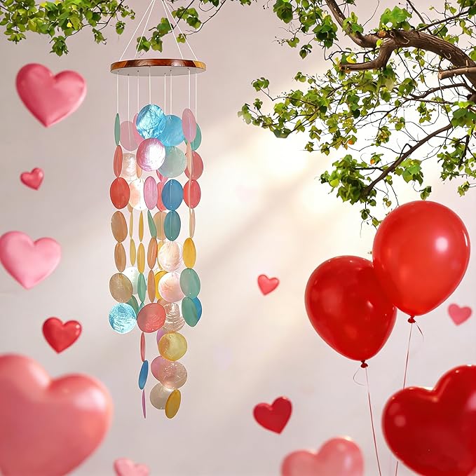 ASTARIN Capiz Shell Wind Chime for Outside 28” Handcrafted Windchime Outdoor Beach Chimes Garden Decor Gift for Women