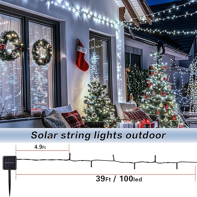 2 Pack Solar String Lights Outdoor, 200 LED Extra-Long 78Ft Solar Lights Outdoor with 8 Lighting Modes, IP65 Waterproof for Garden, Patio, Xmas, Balcony, Tree, Wedding, Party Decor (White)