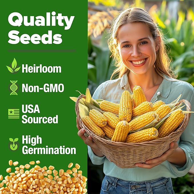 HOME GROWN Golden Bantam Sweet Corn Seeds 100+ Heirloom Non-GMO Seeds for Planting, High Germination, Yellow Kernel Corn on the Cob, Early Summer Harvest, Easy to Grow Home Garden Crop (Zea mays)