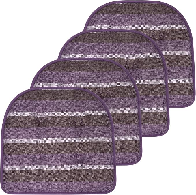 Sweet Home Collection Chair Cushion Memory Foam Pads Tufted Slip Non Skid Rubber Back U-Shaped 17" x 16" Seat Cover, 4 Count (Pack of 1), Bradford Purple