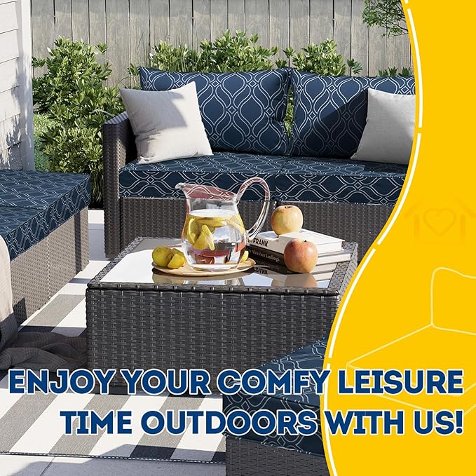AAAAAcessories Outdoor Seat Cushions for Chairs, Fade-Resistant, Waterproof Patio Furniture Replacement Cushions, 23" x 23" x 5" + 23" x 13.5", Slate Blue Vine Trellis