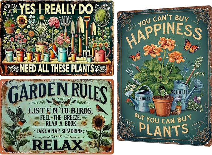 Garden Signs Vintage Metal Sign, Retro Garden Signs for Outside Home Gardening Greenhouse Yard Outdoor Decor 8x12 Inch