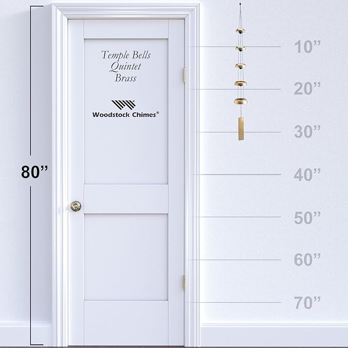 Woodstock Chimes Signature Collection, Woodstock Temple Bells, Quintet (32'') Brass, Wind Bells for Outdoor, Patio, Home or Garden Décor (TB5)