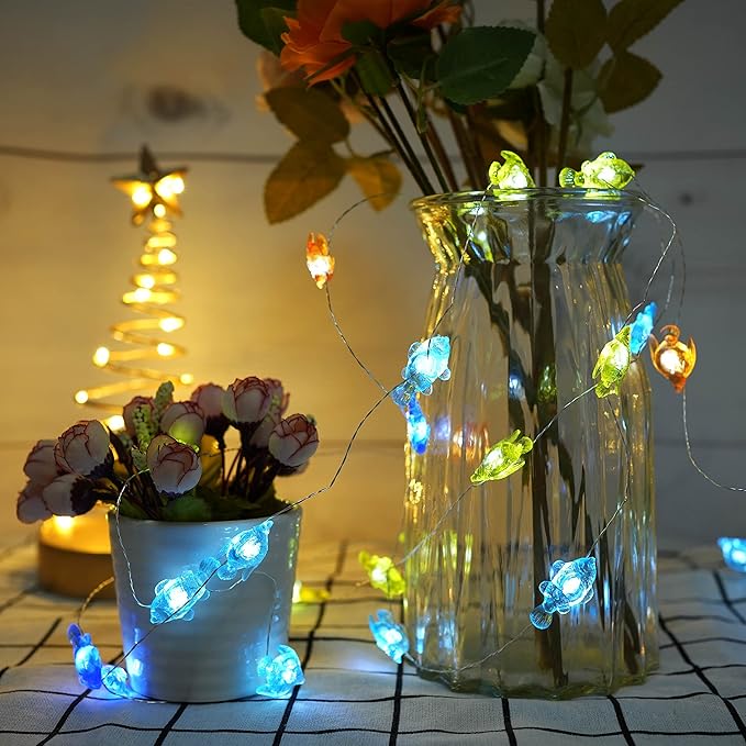 Decorman Tropical Fishes Decorative String Lights, 14ft 40 LED 8 Modes Cool White Weatherproof Battery Operated Ocean Theme Lights for Bedrooms Parties Weddings Gardens with Remote and Timer