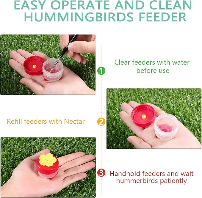 Zopeal 4 Pieces Hummingbird Wrist Feeder for Outdoor Hummingbird Hand Feeder Feeding Perch Feed with Adjustable Strap Flower Held Mini Hand Feeding Tools (Ring Style)