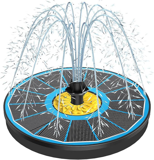 Yzert Solar Fountain for Bird Bath, 3.5W Upgraded Solar Bird Bath Fountain with 4 Fixed Pipes 7 Nozzles No Battery, Solar Fountain Pump for Bird Bath Small Ponds Pool Outdoor(Blue)