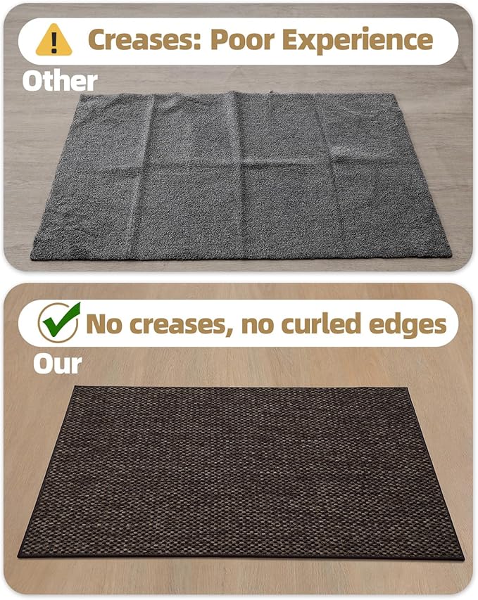 Color&Geometry Ultra-Thin Indoor Door Mat, 26"x47" Low-Profile Non-Slip Entryway Rug with Modern Geometric Texture, Washable Doormat for Entrance, Front Doors, Brown(Rolled-up NO Creases)
