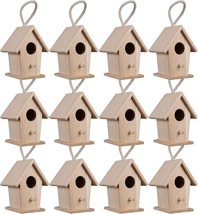 Make Market 4.3" Traditional Birdhouse - Unfinished Hanging Birdhouse Made of 100% Wood, Outdoor Nesting Boxes - Bulk 12 Pack