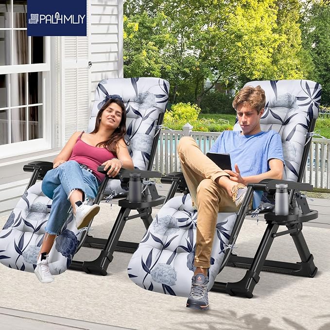 Zero Gravity Chair Cushion Outdoor Chaise Lounge Chair Cushion Waterproof 66 x 21 x 4 Inches Cotton with Ties, Soft Thickened Indoor Outdoor Furniture (Blue Enchantress)