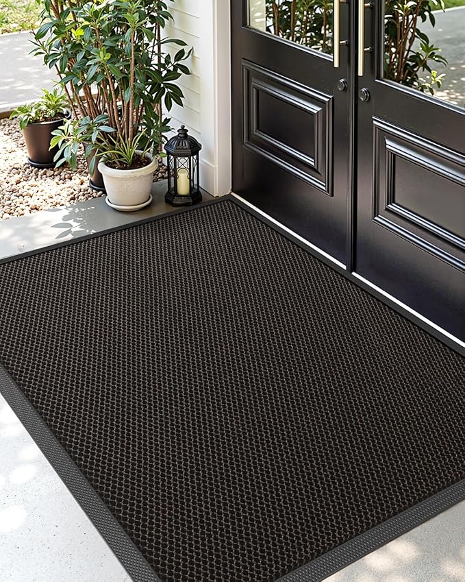 DEXI Front Door Mat Outside Entrance, 3x5 Welcome Entryway Doormat Dirt Trapper, Heavy Duty Non Slip Entry Mats for Patio Garage Porch Home, Dark Brown