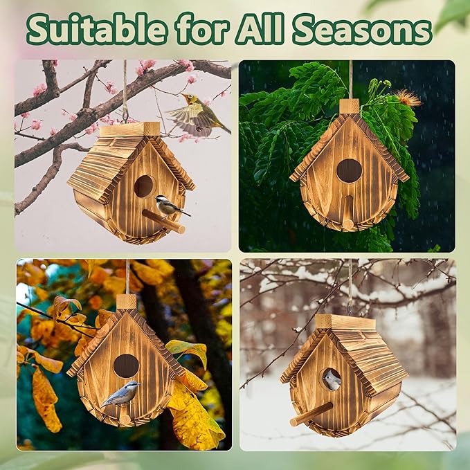 2 Pack Wren Houses for Outdoors,Natural Wooden Bird Houses for Outdoor Chickadee,Bluebird etc,Handmade from Natural Wood for Garden Decorations