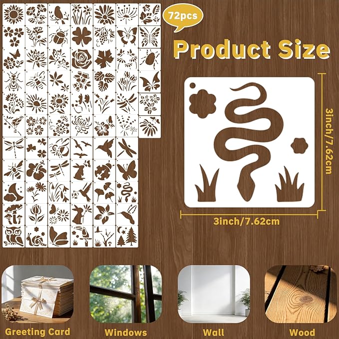72 Pcs Butterfly Flower Stencils for Painting Set, Reusable Botanical Leaf Dragonfly Plants Painting Templates - Stencil Crafts Drawing Templates for DIY Scrapbook, Home Wall Murals, Canvas Wood Signs