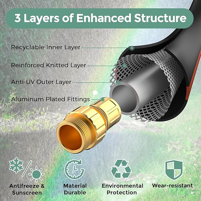 Giraffe Tools Garden Hose 5/8" x 10ft, Custom Length, No Kink, Flexible, Leakproof Water Hose, Male Female Fittings, 600 Burst PSI, 10ft, Black Orange