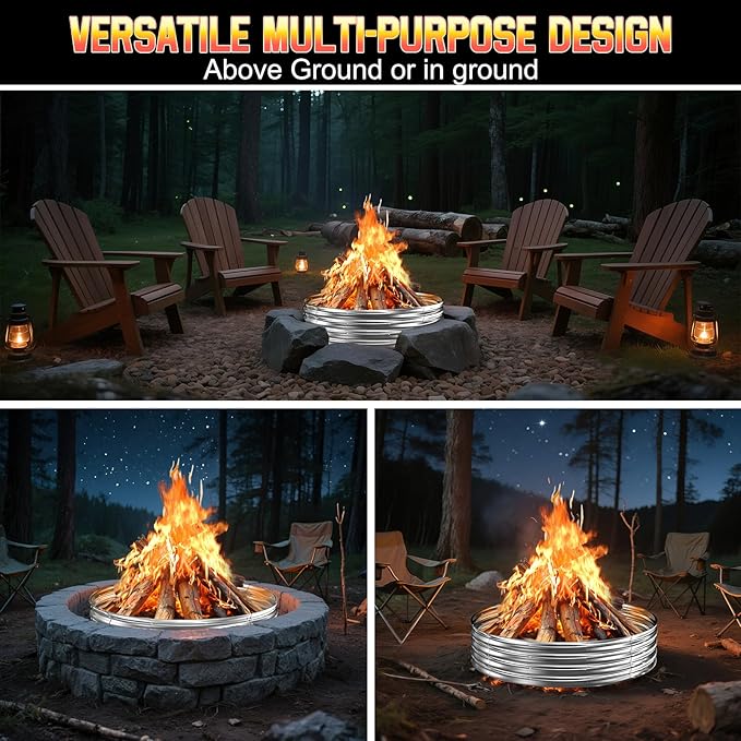 48 Inch Round Galvanized Fire Pit Ring/Fire Ring, Heavy Duty Wood Burning Fire Pits&Outdoor Fireplace,Perfect for Outdoor Gatherings and Campfires in The Yard/Garden/Park/Beach (4 FT Diameter, Silver)