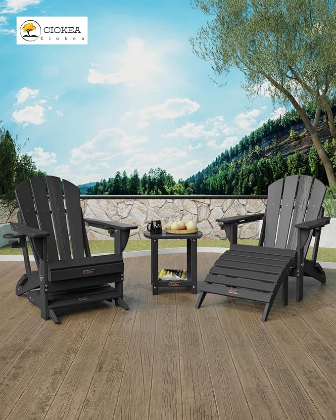 Ciokea Adirondack Outdoor Side Table 2 Pack, 2-Tier Sturdy Patio End Table Weather Resistant
