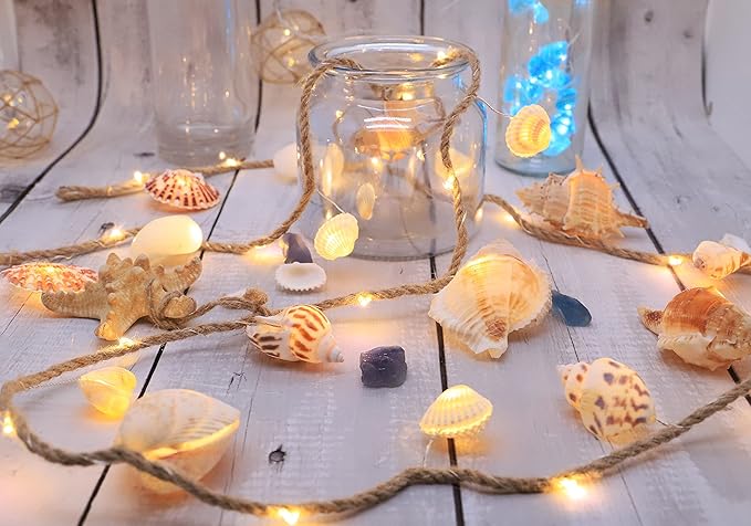Seashell Garland Ocean Light for Beach Decor 7.2FT 39LED Battery Operated Coastal Garland Magic Conch Shell Beach Decorations for Home Coconut Girl Room Decor