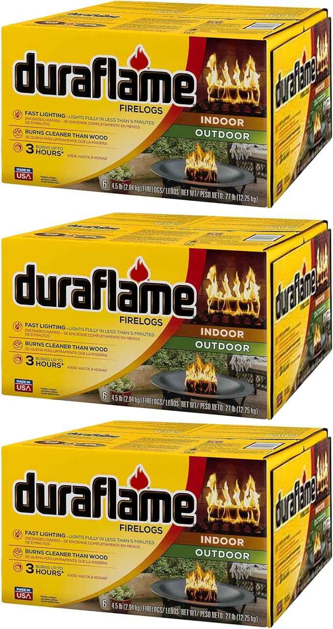 Duraflame 4.5 Pound 3 Hour Long Burn Time Indoor Outdoor Quick Light Fire Log for Camping, Firepits, Bonfires, and Fireplaces (18 Pack)